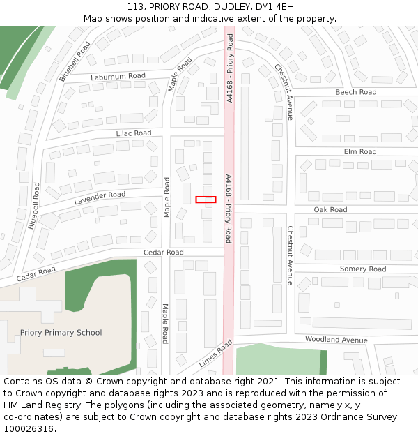 113, PRIORY ROAD, DUDLEY, DY1 4EH: Location map and indicative extent of plot