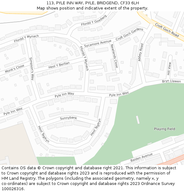 113, PYLE INN WAY, PYLE, BRIDGEND, CF33 6LH: Location map and indicative extent of plot