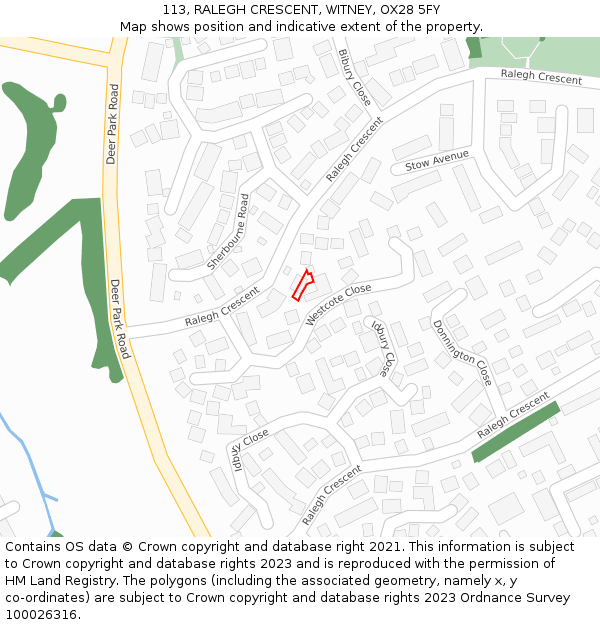 113, RALEGH CRESCENT, WITNEY, OX28 5FY: Location map and indicative extent of plot