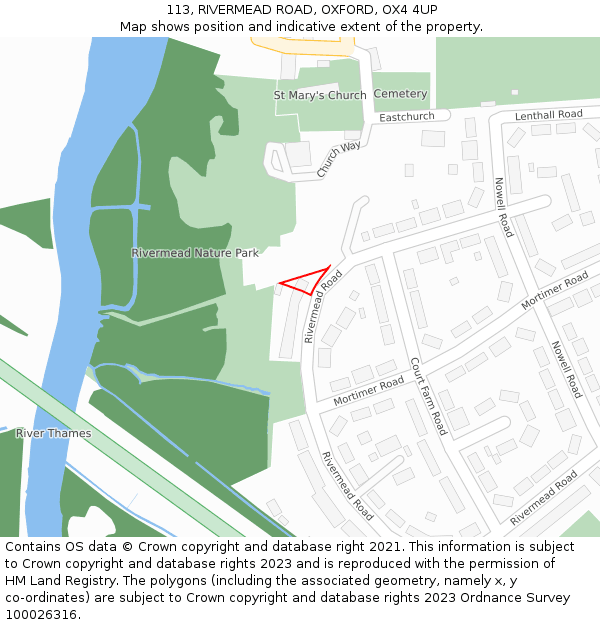 113, RIVERMEAD ROAD, OXFORD, OX4 4UP: Location map and indicative extent of plot