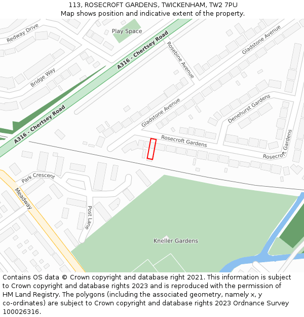 113, ROSECROFT GARDENS, TWICKENHAM, TW2 7PU: Location map and indicative extent of plot