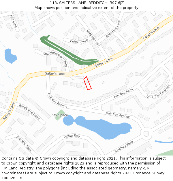 113, SALTERS LANE, REDDITCH, B97 6JZ: Location map and indicative extent of plot