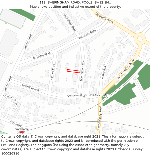 113, SHERINGHAM ROAD, POOLE, BH12 1NU: Location map and indicative extent of plot