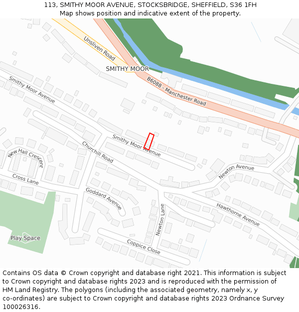 113, SMITHY MOOR AVENUE, STOCKSBRIDGE, SHEFFIELD, S36 1FH: Location map and indicative extent of plot