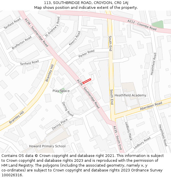 113, SOUTHBRIDGE ROAD, CROYDON, CR0 1AJ: Location map and indicative extent of plot