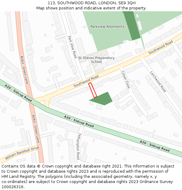 113, SOUTHWOOD ROAD, LONDON, SE9 3QH: Location map and indicative extent of plot