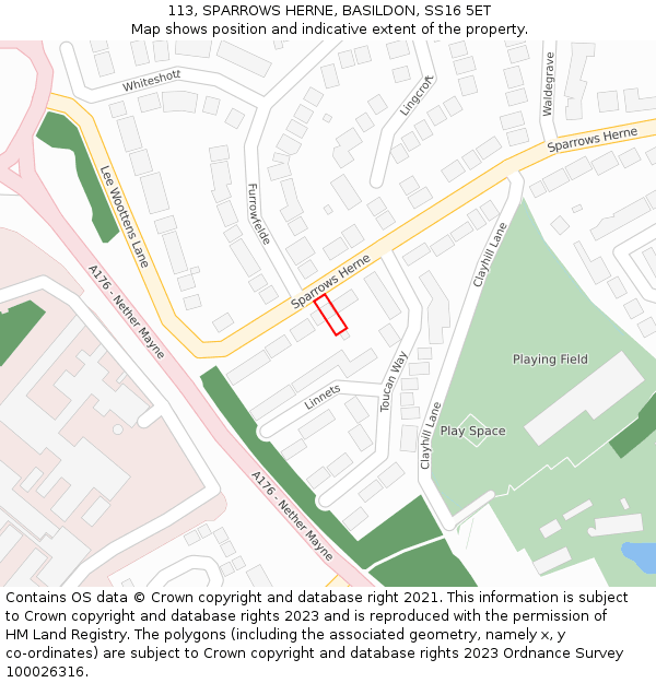 113, SPARROWS HERNE, BASILDON, SS16 5ET: Location map and indicative extent of plot