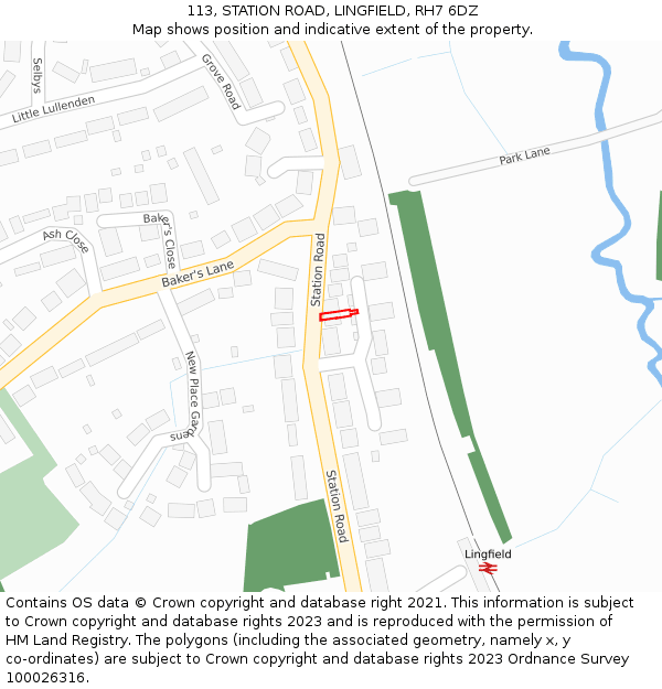 113, STATION ROAD, LINGFIELD, RH7 6DZ: Location map and indicative extent of plot