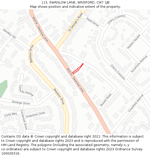 113, SWANLOW LANE, WINSFORD, CW7 1JB: Location map and indicative extent of plot