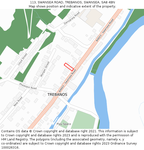 113, SWANSEA ROAD, TREBANOS, SWANSEA, SA8 4BN: Location map and indicative extent of plot