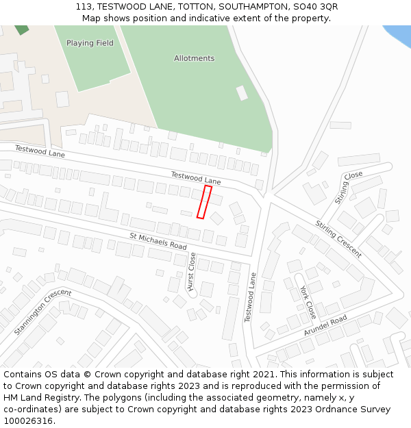 113, TESTWOOD LANE, TOTTON, SOUTHAMPTON, SO40 3QR: Location map and indicative extent of plot