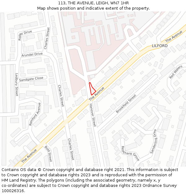 113, THE AVENUE, LEIGH, WN7 1HR: Location map and indicative extent of plot