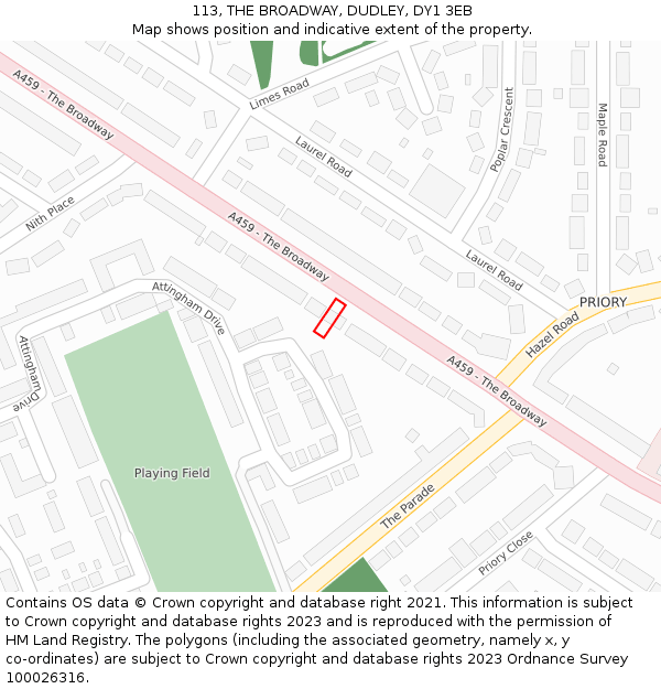 113, THE BROADWAY, DUDLEY, DY1 3EB: Location map and indicative extent of plot