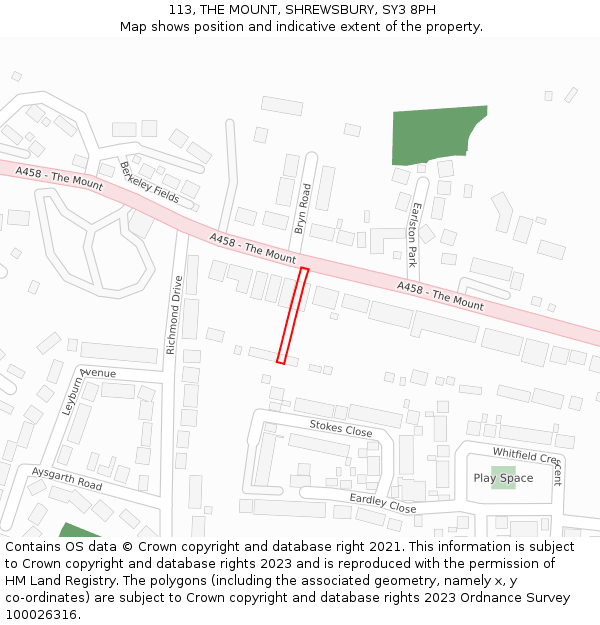 113, THE MOUNT, SHREWSBURY, SY3 8PH: Location map and indicative extent of plot