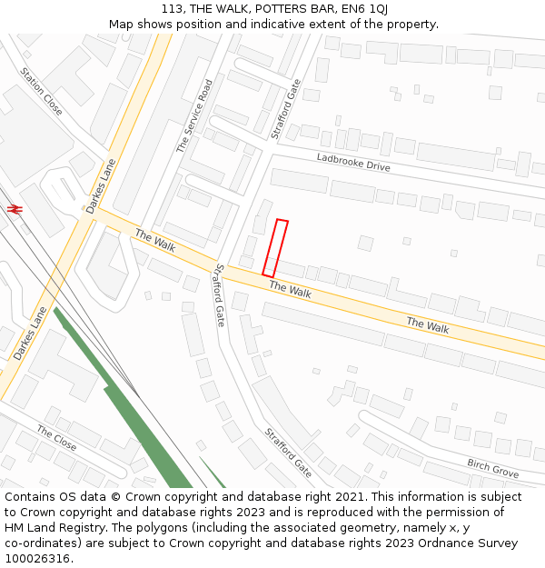113, THE WALK, POTTERS BAR, EN6 1QJ: Location map and indicative extent of plot