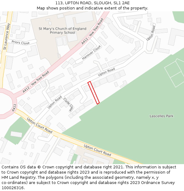 113, UPTON ROAD, SLOUGH, SL1 2AE: Location map and indicative extent of plot