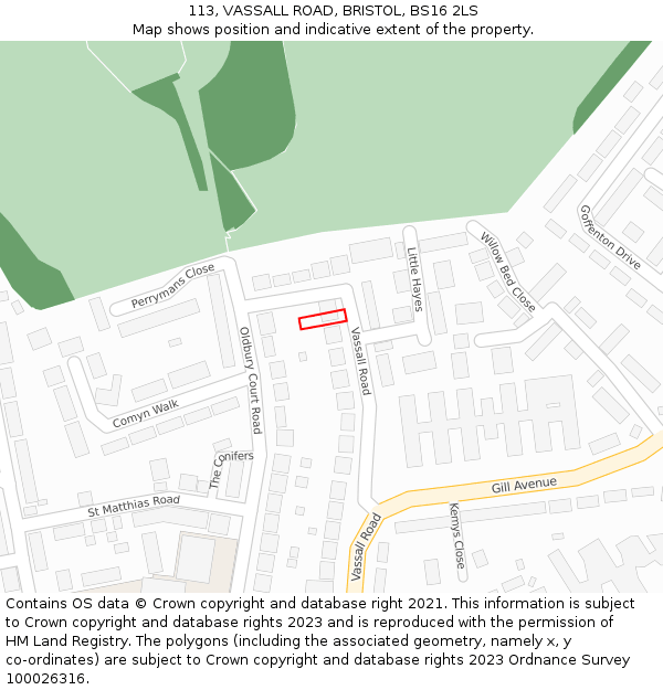 113, VASSALL ROAD, BRISTOL, BS16 2LS: Location map and indicative extent of plot