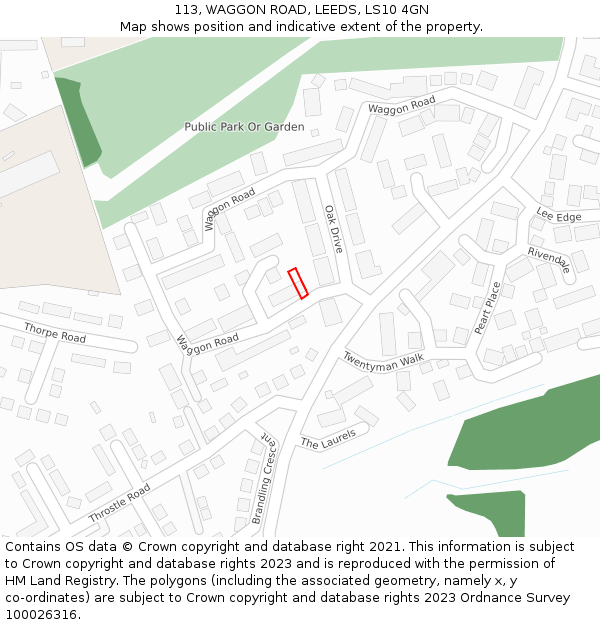 113, WAGGON ROAD, LEEDS, LS10 4GN: Location map and indicative extent of plot