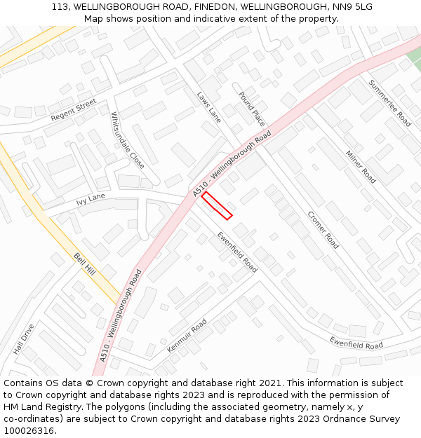 113, WELLINGBOROUGH ROAD, FINEDON, WELLINGBOROUGH, NN9 5LG: Location map and indicative extent of plot