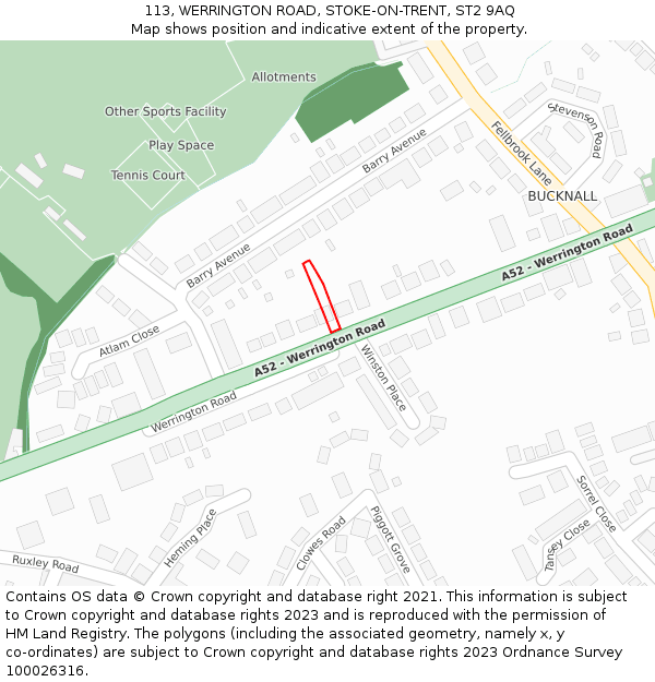 113, WERRINGTON ROAD, STOKE-ON-TRENT, ST2 9AQ: Location map and indicative extent of plot