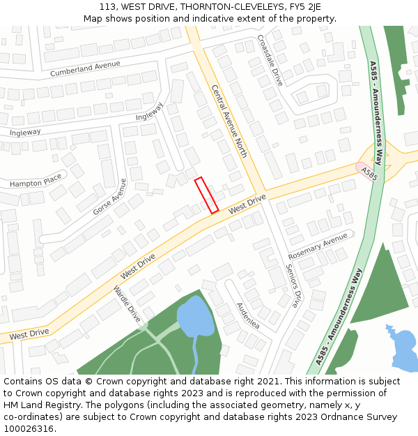 113, WEST DRIVE, THORNTON-CLEVELEYS, FY5 2JE: Location map and indicative extent of plot