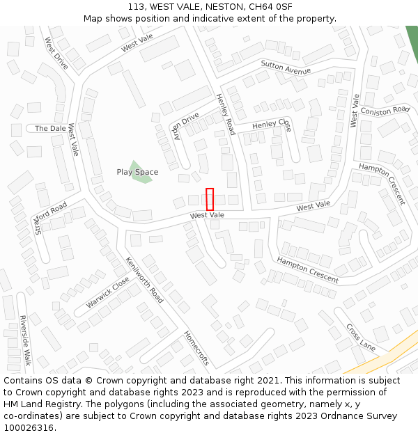 113, WEST VALE, NESTON, CH64 0SF: Location map and indicative extent of plot