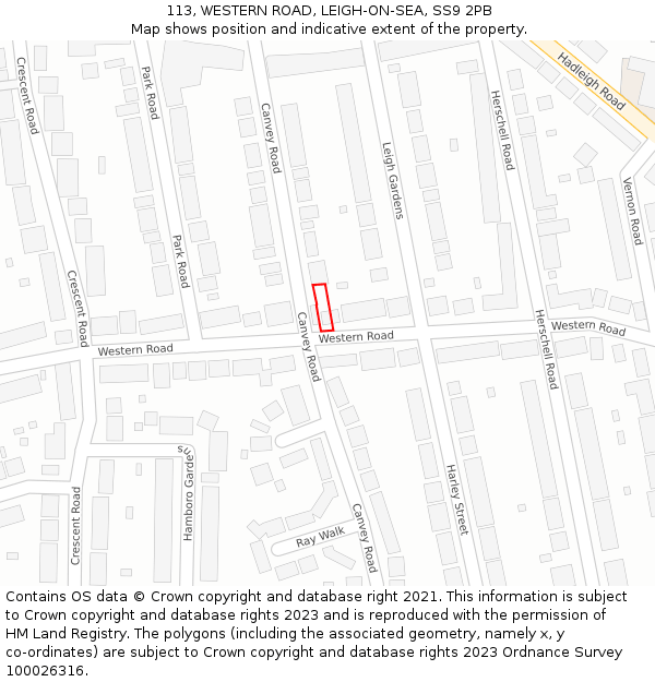 113, WESTERN ROAD, LEIGH-ON-SEA, SS9 2PB: Location map and indicative extent of plot