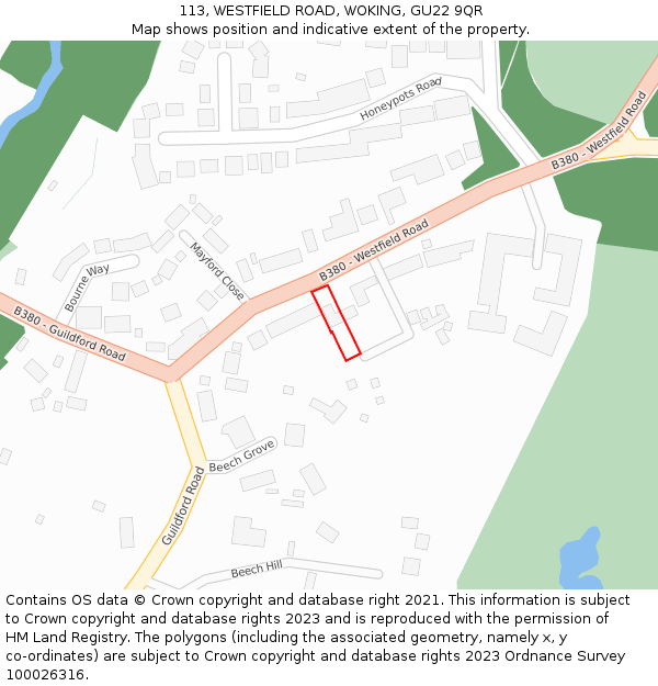 113, WESTFIELD ROAD, WOKING, GU22 9QR: Location map and indicative extent of plot