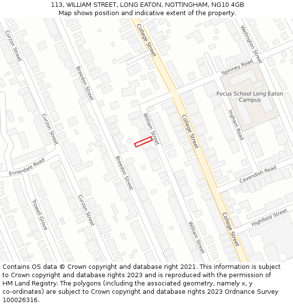 113, WILLIAM STREET, LONG EATON, NOTTINGHAM, NG10 4GB: Location map and indicative extent of plot