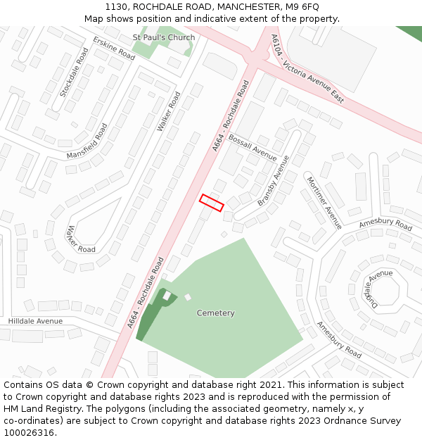 1130, ROCHDALE ROAD, MANCHESTER, M9 6FQ: Location map and indicative extent of plot