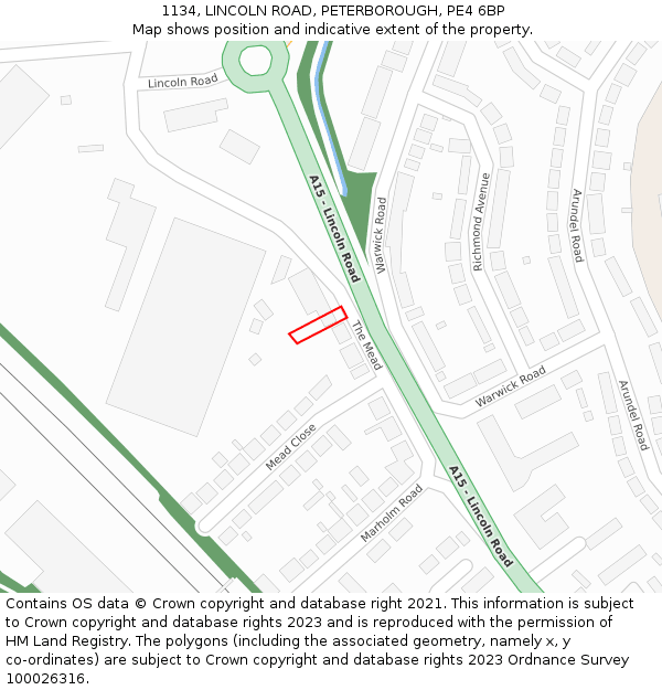 1134, LINCOLN ROAD, PETERBOROUGH, PE4 6BP: Location map and indicative extent of plot