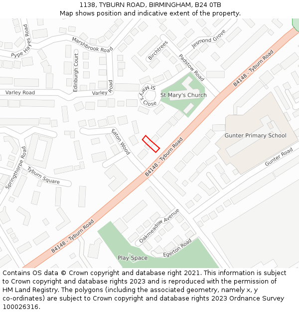 1138, TYBURN ROAD, BIRMINGHAM, B24 0TB: Location map and indicative extent of plot