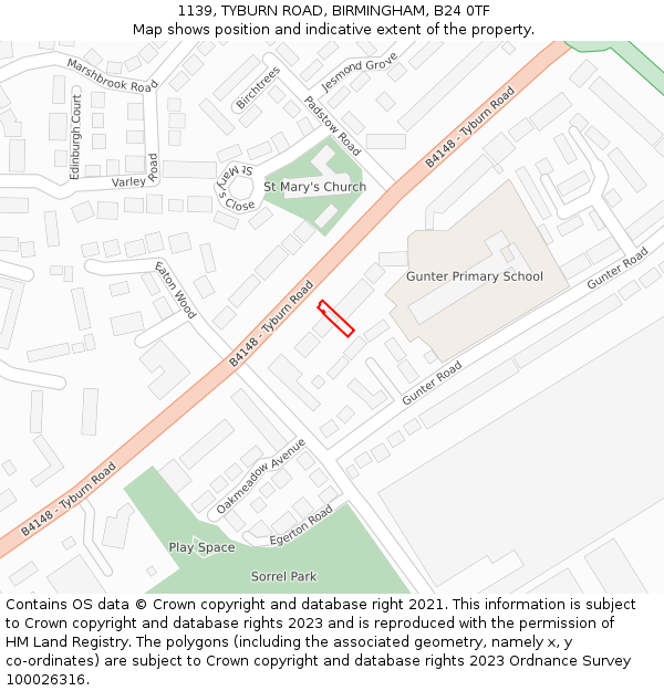 1139, TYBURN ROAD, BIRMINGHAM, B24 0TF: Location map and indicative extent of plot