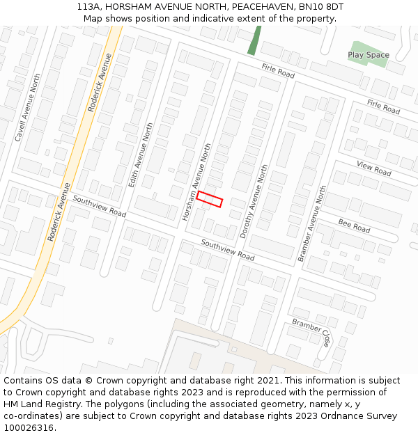 113A, HORSHAM AVENUE NORTH, PEACEHAVEN, BN10 8DT: Location map and indicative extent of plot