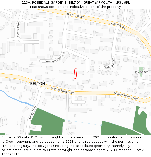 113A, ROSEDALE GARDENS, BELTON, GREAT YARMOUTH, NR31 9PL: Location map and indicative extent of plot