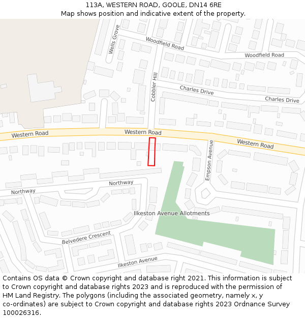 113A, WESTERN ROAD, GOOLE, DN14 6RE: Location map and indicative extent of plot