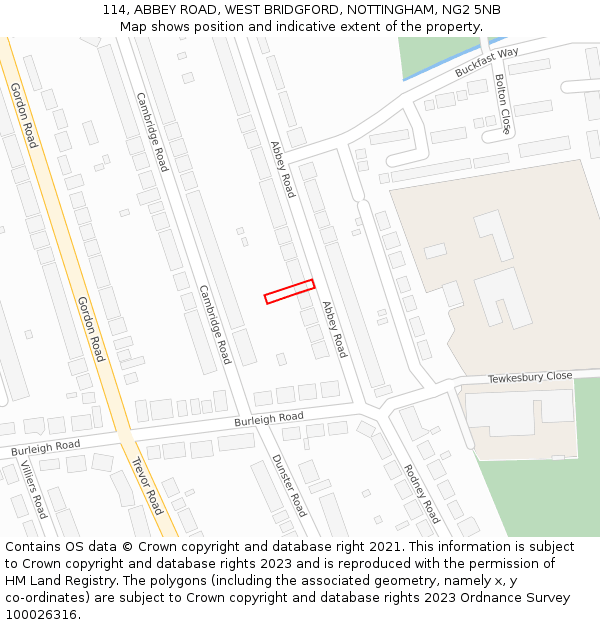 114, ABBEY ROAD, WEST BRIDGFORD, NOTTINGHAM, NG2 5NB: Location map and indicative extent of plot