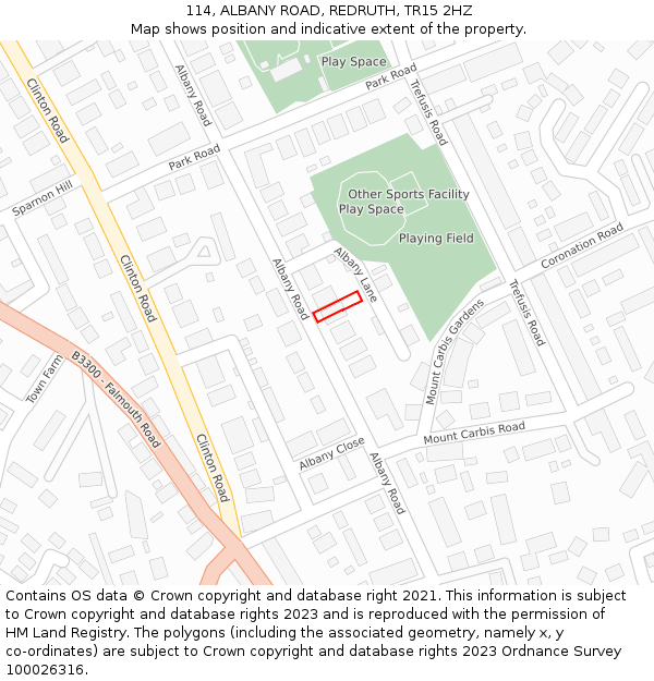 114, ALBANY ROAD, REDRUTH, TR15 2HZ: Location map and indicative extent of plot