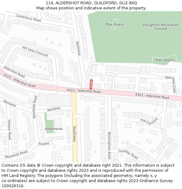 114, ALDERSHOT ROAD, GUILDFORD, GU2 8AQ: Location map and indicative extent of plot