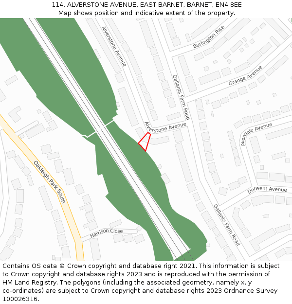 114, ALVERSTONE AVENUE, EAST BARNET, BARNET, EN4 8EE: Location map and indicative extent of plot