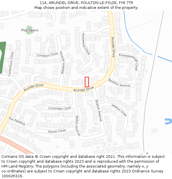 114, ARUNDEL DRIVE, POULTON-LE-FYLDE, FY6 7TR: Location map and indicative extent of plot