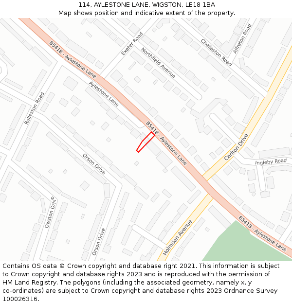 114, AYLESTONE LANE, WIGSTON, LE18 1BA: Location map and indicative extent of plot