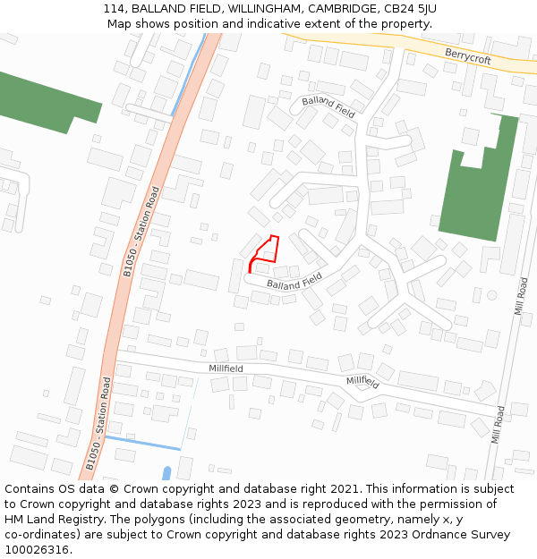 114, BALLAND FIELD, WILLINGHAM, CAMBRIDGE, CB24 5JU: Location map and indicative extent of plot