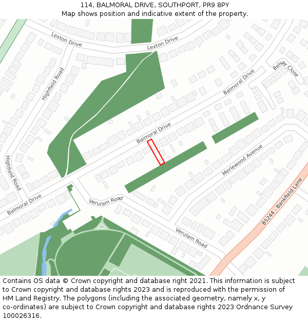 114, BALMORAL DRIVE, SOUTHPORT, PR9 8PY: Location map and indicative extent of plot