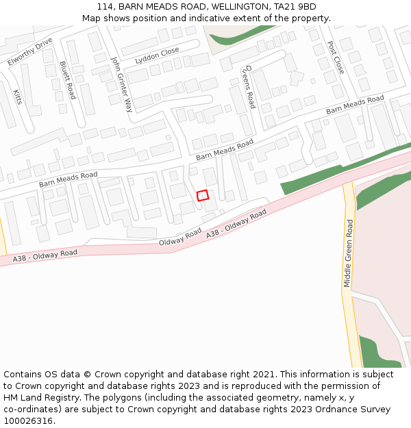 114, BARN MEADS ROAD, WELLINGTON, TA21 9BD: Location map and indicative extent of plot