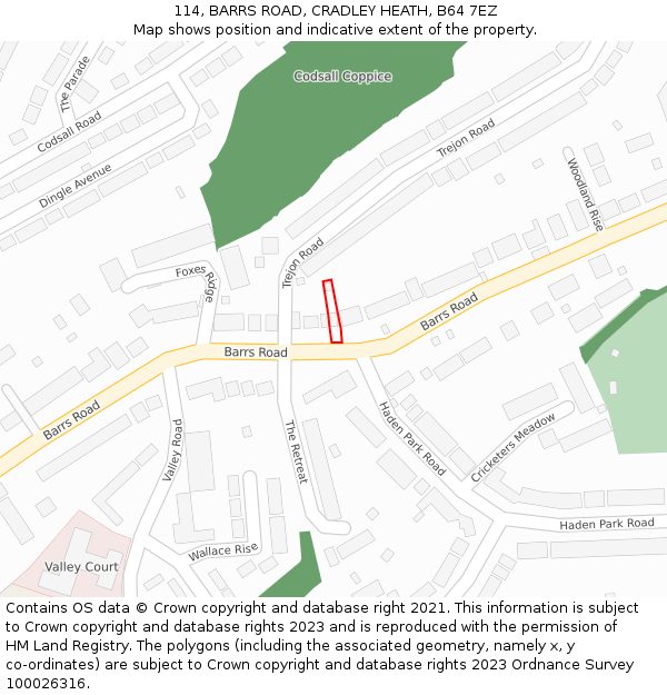 114, BARRS ROAD, CRADLEY HEATH, B64 7EZ: Location map and indicative extent of plot