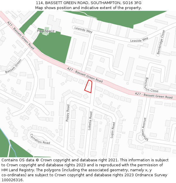 114, BASSETT GREEN ROAD, SOUTHAMPTON, SO16 3FG: Location map and indicative extent of plot