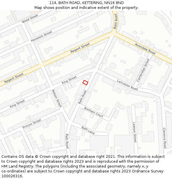 114, BATH ROAD, KETTERING, NN16 8ND: Location map and indicative extent of plot