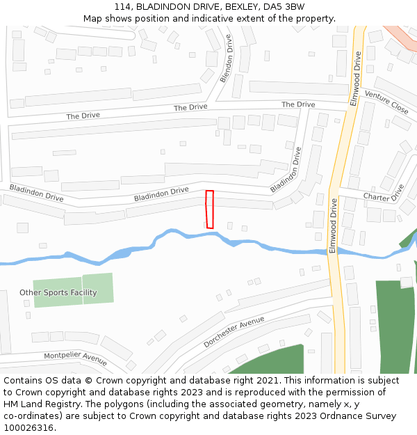 114, BLADINDON DRIVE, BEXLEY, DA5 3BW: Location map and indicative extent of plot