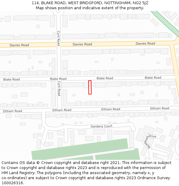 114, BLAKE ROAD, WEST BRIDGFORD, NOTTINGHAM, NG2 5JZ: Location map and indicative extent of plot